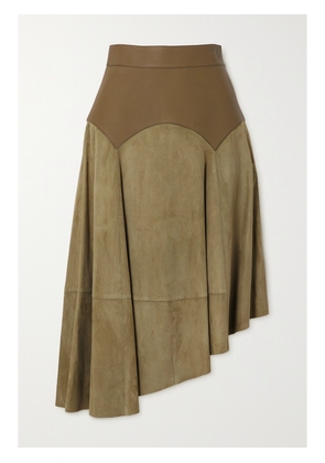 LOEWE - Obi Asymmetric Leather And Suede Skirt - Green - FR 34,FR 36,FR 38,FR 40