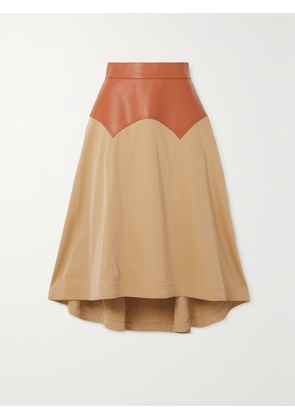 LOEWE - Obi Asymmetric Leather And Cotton-twill Midi Skirt - Neutrals - FR 32,FR 34,FR 36,FR 38,FR 40,FR 42,FR 44