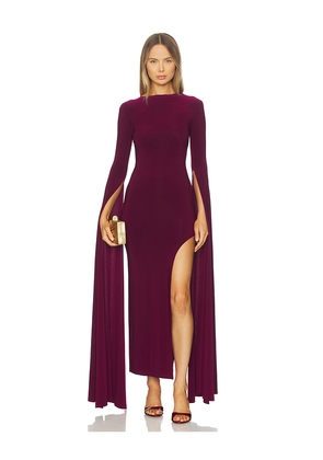 Norma Kamali Open Back Ribbon Sleeve Wide Slit Gown in Purple. Size L. Also in XXS, XS, S, M.