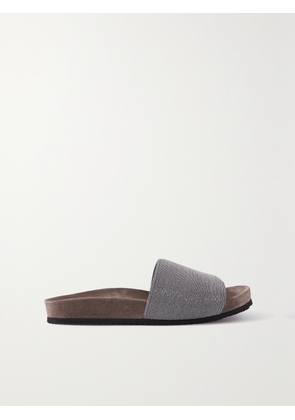 Brunello Cucinelli - Bead-embellished Suede Slides - Gray - IT35,IT35.5,IT36,IT36.5,IT37,IT37.5,IT38,IT38.5,IT39,IT39.5,IT40,IT40.5,IT41