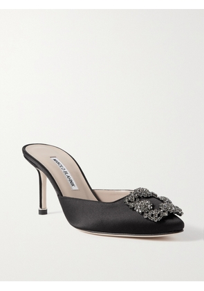 Manolo Blahnik - Hangisimu 70 Embellished Satin Mules - Black - IT34,IT34.5,IT35,IT35.5,IT36,IT36.5,IT37,IT37.5,IT38,IT38.5,IT39,IT39.5,IT40,IT40.5,IT41,IT41.5,IT42,IT42.5,IT43