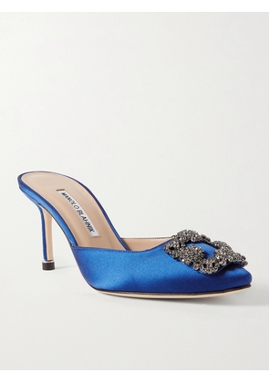 Manolo Blahnik - Hangisimu 70 Embellished Satin Mules - Blue - IT34,IT35,IT35.5,IT36,IT36.5,IT37,IT37.5,IT38,IT38.5,IT39,IT39.5,IT40,IT40.5,IT41,IT41.5,IT42,IT42.5,IT43