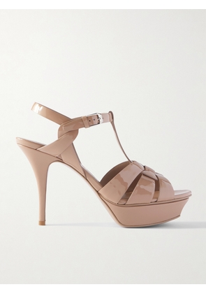 SAINT LAURENT - Tribute Woven Patent-leather Platform Sandals - Neutrals - IT34,IT34.5,IT35,IT36,IT36.5,IT37,IT37.5,IT38,IT38.5,IT39,IT39.5,IT40,IT40.5,IT41,IT41.5,IT42