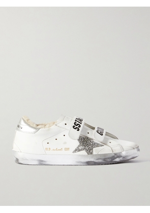 Golden Goose - Old School Shearling-lined Distressed Glittered Leather Sneakers - White - IT35,IT36,IT37,IT38,IT39,IT40,IT41,IT42