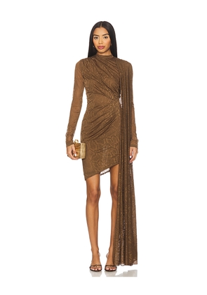 Lapointe Snake Lace High Neck Cape Dress in Brown. Size S. Also in XS.