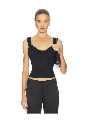 MORE TO COME Georgia Drape Top in Black. Size L. Also in XS, XXS, S, M, XL.