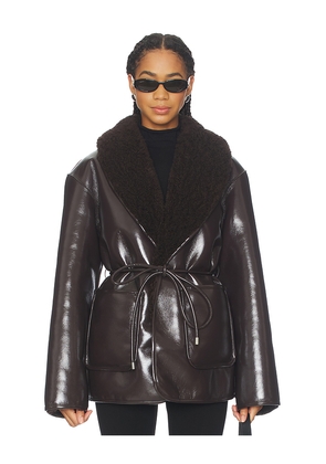 L'Academie by Marianna Neriah Reversible Faux Leather Jacket in Chocolate. Size L. Also in S, M, XL.