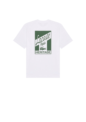 Lacoste Classic Fit Heritage Tee in White. Size 3. Also in 6.