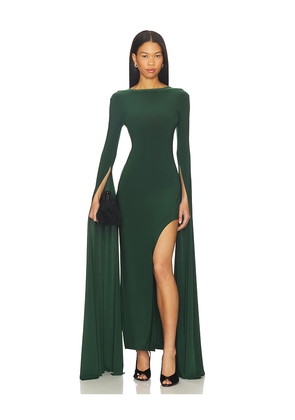 Norma Kamali Open Back Ribbon Sleeve Wide Slit Gown in Green. Size M. Also in XS, S.