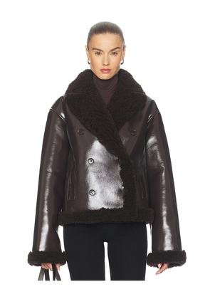 L'Academie by Marianna Nalani Reversible Faux Leather Jacket in Chocolate. Size L. Also in XXS, XS, S, M, XL.