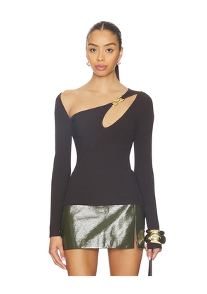 NICHOLAS Falda Asymmetrical Double Rin Rib Knit Top in Chocolate. Size L. Also in XS, S, M, XL.