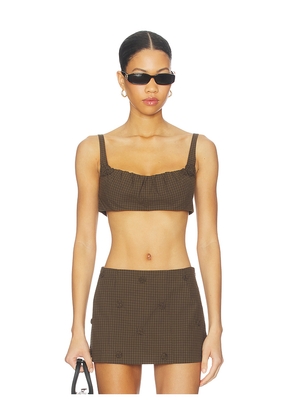 My Mum Made It Rosette Check Bra in Brown. Size L. Also in S, XS, M, XL.