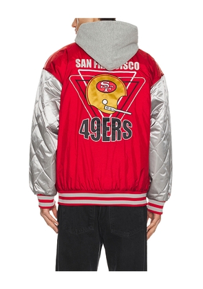 Mitchell & Ness NFL 49ers Diamond Fusion Vintage Logo Button Front Jacket in Red. Size L. Also in S, M, XL/1X.