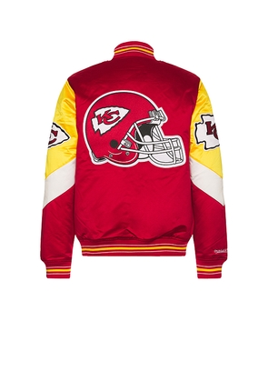Mitchell & Ness NFL Chiefs Throw It Back Heavyweight Satin Jacket in Red. Size L. Also in S, M, XL/1X.