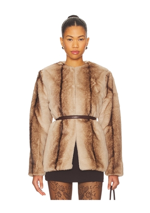 Line & Dot The City Faux Fur Jacket in Brown. Size L. Also in XS, S, M.