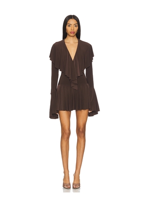Norma Kamali x REVOLVE Long Sleeve Deep V Ruffle Mini Dress in Chocolate. Size L. Also in S, M.