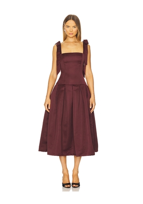 MORE TO COME Iva Midi Dress in Burgundy. Size L. Also in XXS, XS, S, M.