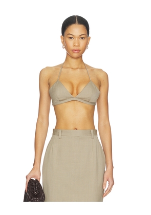 Mimchik Faux Fur Trimmed Rosie Bra in Beige. Size 0. Also in 4, 2, 6, 8.