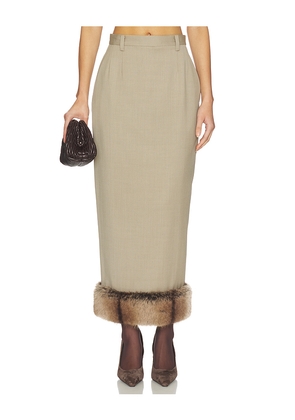 Mimchik Faux Fur Trimmed Rosie Skirt in Beige. Size 4. Also in 6, 8.