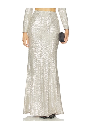 L'AGENCE Sequin Zeta Long Skirt in Metallic Silver. Size 0. Also in 10, 12.