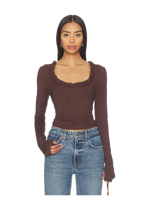 MORE TO COME Arielle Twisted Top in Chocolate. Size L. Also in M, S, XL, XS, XXS.
