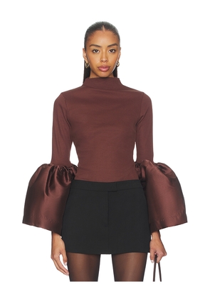 Marques ' Almeida Heavy Satin Turtleneck Puff Sleeve Top in Brown. Size L. Also in M, S, XS.