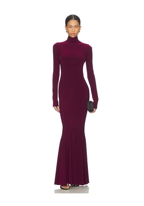 Norma Kamali Long Sleeve Turtle Fishtail Gown in Burgundy. Size L. Also in M, S, XS.