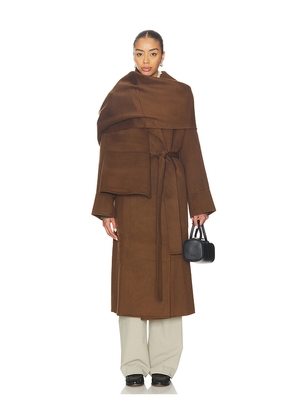 NICHOLAS Candice Scarf Double Wool Long Coat in Chocolate. Size L. Also in XS, S, M.