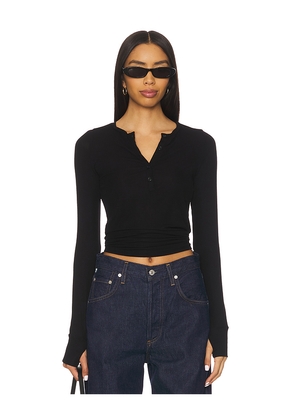 Michael Lauren Vance Long Sleeve Fitted Henley in Black. Size L. Also in XS, S, M, XL.