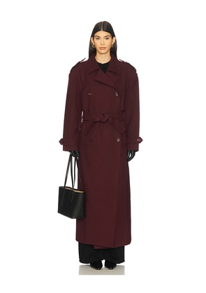 Mother of All Brooklyn Long Trench Coat in Burgundy. Size L. Also in M, S, XS.
