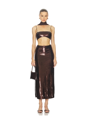 L'Academie By Marianna Veleda Sequin Top in Brown. Size L. Also in XS, XXS, S, M, XL.