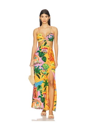 Kulani Kinis Beaded Cut Out Maxi Dress in Yellow. Size L. Also in S, XS, M.