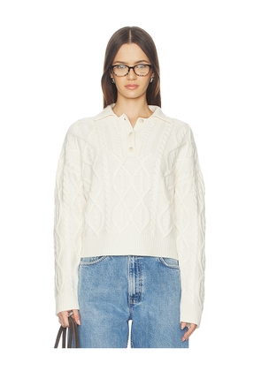 NAADAM Ultra Luxe Cashmino Cable Polo in White. Size L. Also in XS, S, M.