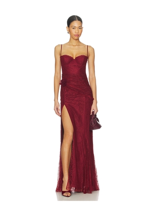 MAJORELLE Salma Gown in Wine. Size L. Also in XS, XXS, S, M, XL.