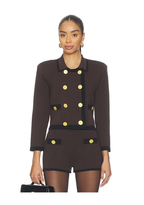 L'AGENCE Janu Cont Trim Knit Jacket in Brown. Size L. Also in S, M, XL.