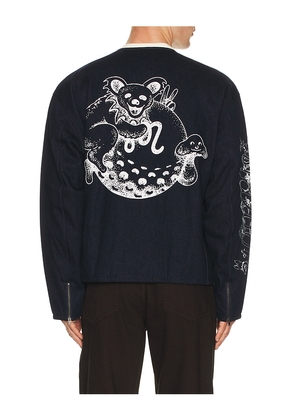 Malbon Golf x Grateful Dead Moto Jacket in Blue. Size L. Also in S, M, XL/1X.