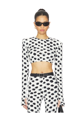 Norma Kamali Cropped Long Sleeve Shoulder Pad Top in Black,White. Size L. Also in S, M.