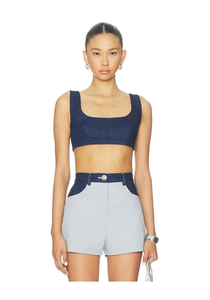 MATTHEW BRUCH Tie Back Crop Top in Blue. Size L. Also in S, M.