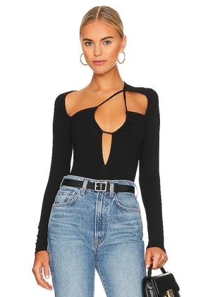 superdown Aranza Ruched Bodysuit in Black. Size M. Also in S, XS.