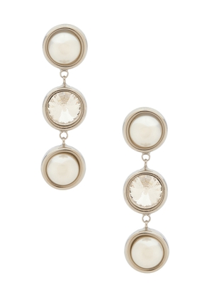 LELET NY Clare Crystal And Pearl Linear Earrings in Metallic Silver.