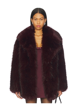 LAMARQUE Finaya Faux Fur Trench Coat in Burgundy. Size L. Also in XS, S, M.