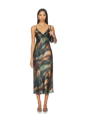 L'AGENCE Seridie Midi Slip Dress in Brown,Teal. Size 0. Also in 2, 4, 6, 8.