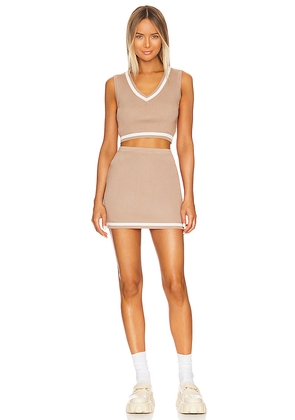 superdown Bonnie Varsity Skirt Set in Taupe. Size L. Also in S, XS, M.