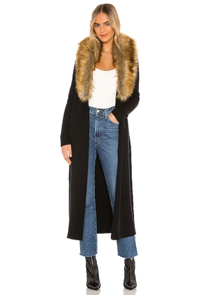 Show Me Your Mumu Lombardi Long Cardigan With Faux Fur Trim in Black. Size L. Also in M, S, XL, XS.