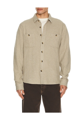 Marine Layer Pacifica Stretch Twill Overshirt in Brown. Size L. Also in S, M.