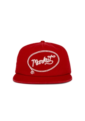 Market Lasso Lockup 5 Panel Hat in Red.