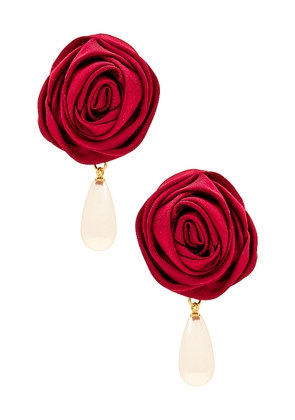 petit moments Rosette Pearl Drop Earrings in Red.