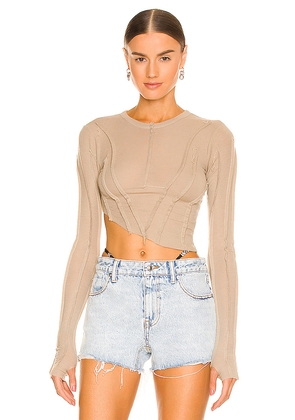 SAMI MIRO VINTAGE Asymmetric Long Sleeve Tee in Taupe. Size L. Also in XS, S, M, XL.