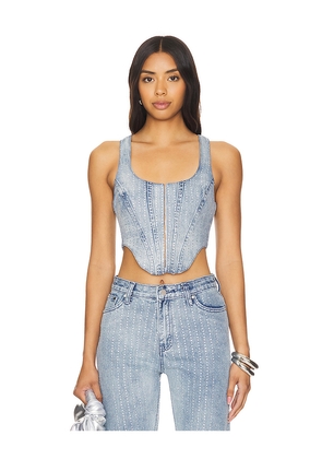 superdown Ileen Corset Top in Denim-Light. Size M. Also in S, XS.