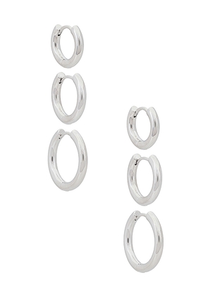 SHASHI Triples Hoop Set of 3 in Metallic Silver.